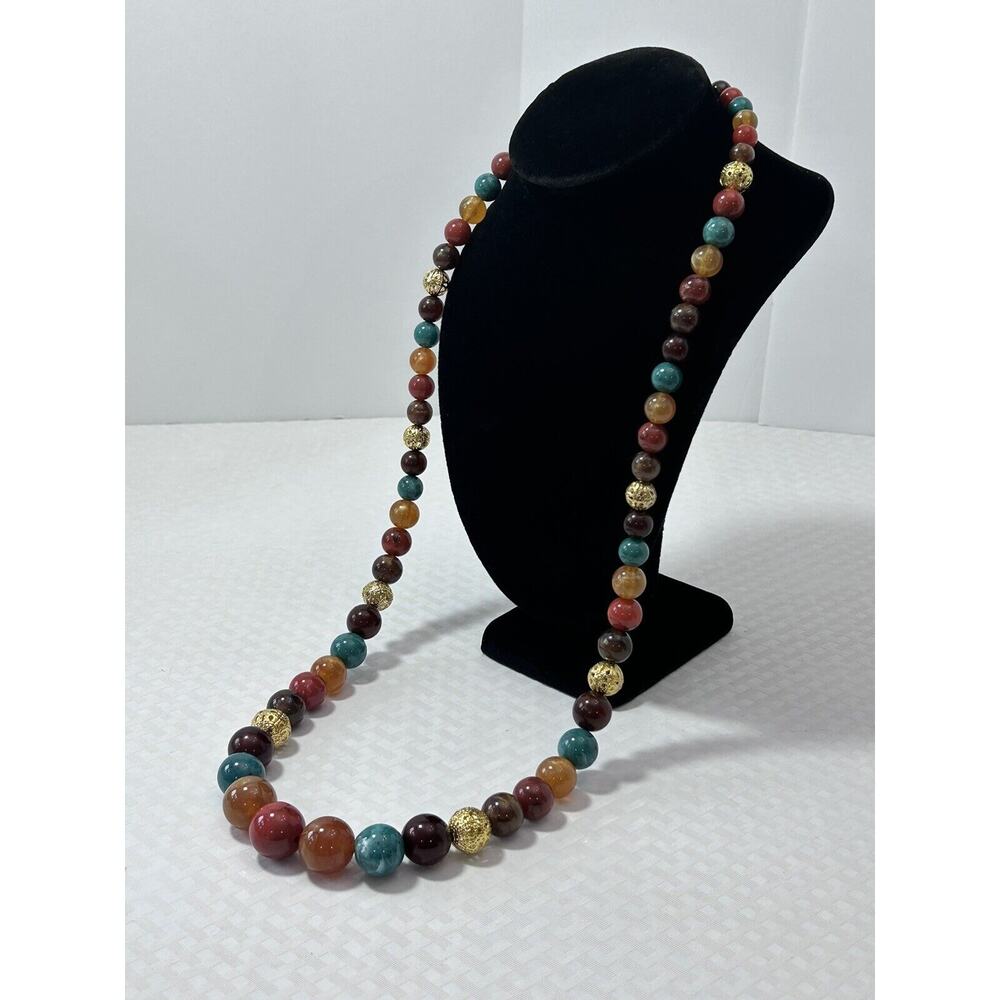 VTG‎ Boho Chunky Bead Statement Granny Core 35” Unique Opera Matinee Necklace
